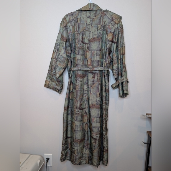 Vintage 80s 90s Trench Coat with Abstract Pattern - Picture 2 of 12